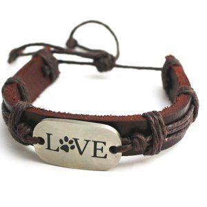 Women's Adjustable Leather Dog Love Bracelet